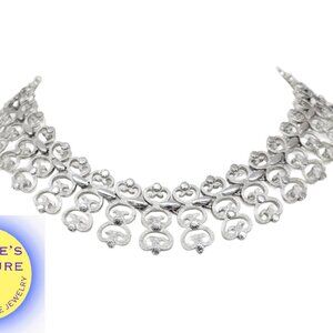 Vintage Signed Monet Rhodium Plated Filigree Collar Necklace, 1965